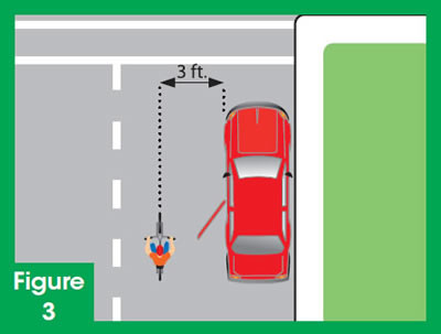 自転車は駐車車両と十分な距離を置く
